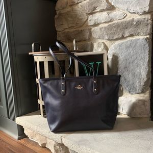 Coach Dark BLUE Leather Tote Bag